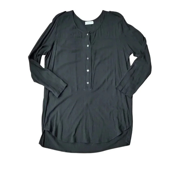 Velvet Black Button Front Hi Low Flowy Tunic Top Mini Dress L - Picture 11 of 16